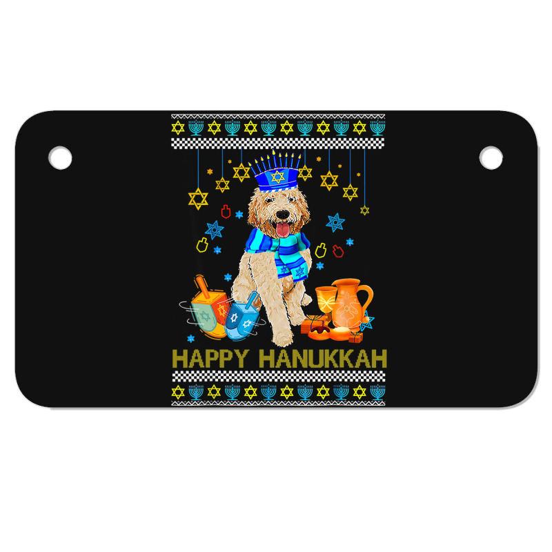 Ugly Hanukkah Sweater Jewish Goldendoodle Dog Meno Motorcycle License Plate | Artistshot