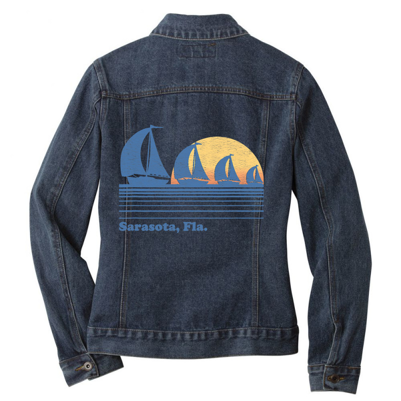 Sarasota Fl Sailboat  Vintage 80s Sunset Ladies Denim Jacket by home12 | Artistshot