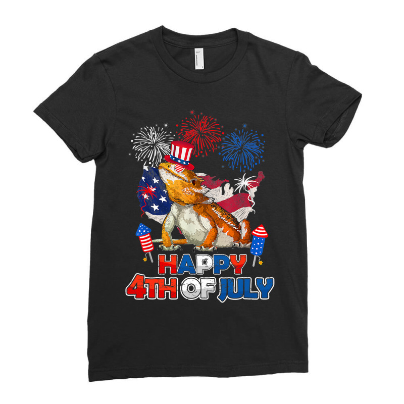 Bearded Dragon American Flag Fireworks Happy 4th O Ladies Fitted T-Shirt by whoretacarpal | Artistshot