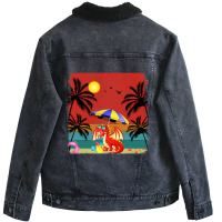 Beach Coconut Tree Retro Graphic Dragon Lover Summ Unisex Sherpa-lined Denim Jacket | Artistshot