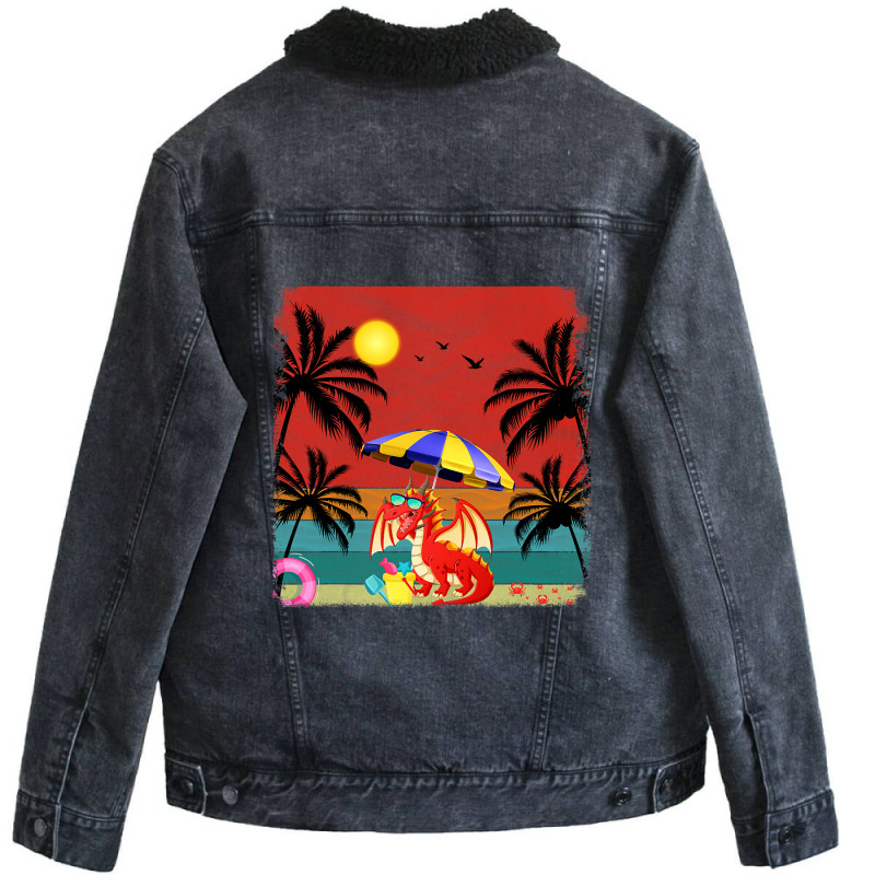 Beach Coconut Tree Retro Graphic Dragon Lover Summ Unisex Sherpa-Lined Denim Jacket by whoretacarpal | Artistshot