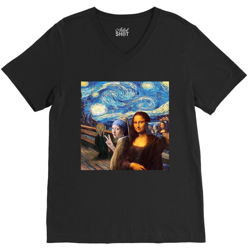 Mona Lisa Girl With A Pearl Earring The Scream Sta V-Neck Tee by donellajeremykoa | Artistshot