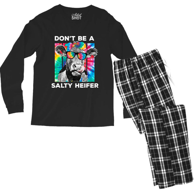 Funny Dont Be A Salty Heifer Tie Dye Cow Farmer Wo Men's Long Sleeve Pajama Set | Artistshot