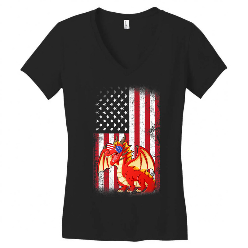 Dragon American Flag Boys Girls Men Women Fourth O Women's V-Neck T-Shirt by whoretacarpal | Artistshot