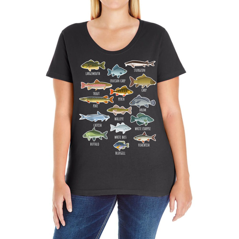 Types Of Freshwater Fish Species Fishing T Shirt Ladies Curvy T-Shirt by corindu | Artistshot