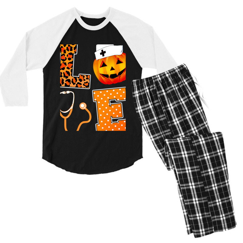 Leopard Love Halloween Pumpkin Fall Nurse Doctor G Men's 3/4 Sleeve Pajama Set | Artistshot