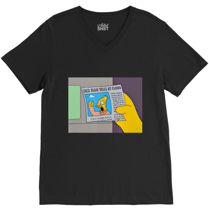 The Simpsons Old Man Yells At Cloud Newspaper V2 V-Neck Tee by longdanouj | Artistshot