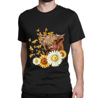 Cute Highland Cow Sunflowers Daisies Cows Farm Ani Classic T-shirt | Artistshot