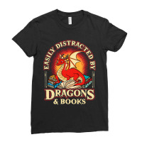 Easily Distracted By Dragons & Books Nerd Dragon L Ladies Fitted T-shirt | Artistshot