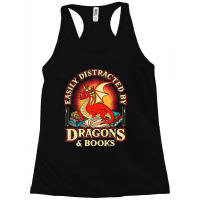 Easily Distracted By Dragons & Books Nerd Dragon L Racerback Tank | Artistshot