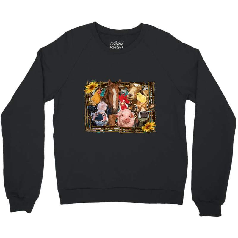 Western Farm Animals Cow Pig Chicken Horse Barn Fa Crewneck Sweatshirt | Artistshot