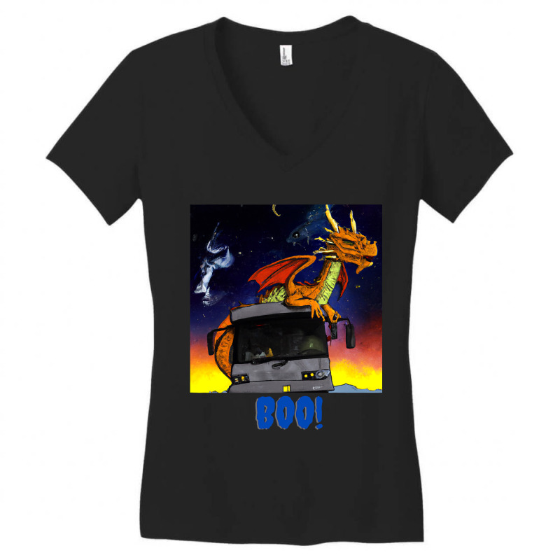 Crazy Space Dragon On The Bus Women's V-Neck T-Shirt by whoretacarpal | Artistshot