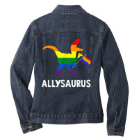 Allysaurus Trans Ally T Rex Dinosaur Gay Pride Par Ladies Denim Jacket | Artistshot