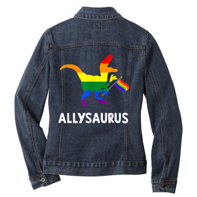 Allysaurus Trans Ally T Rex Dinosaur Gay Pride Par Ladies Denim Jacket by gabuya | Artistshot