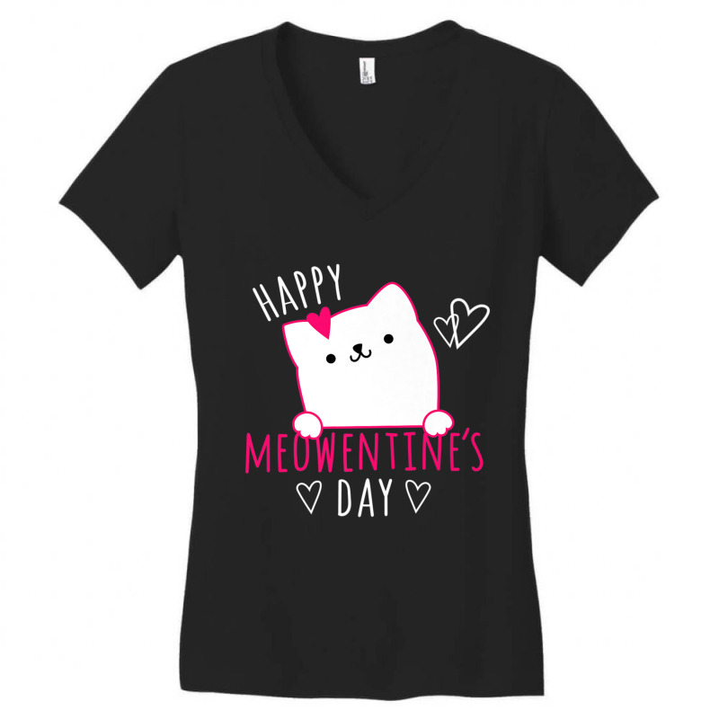 Happy Meowentine's Day Cat Lover Happy Valentines Women's V-Neck T-Shirt by spannmargarettrgy | Artistshot