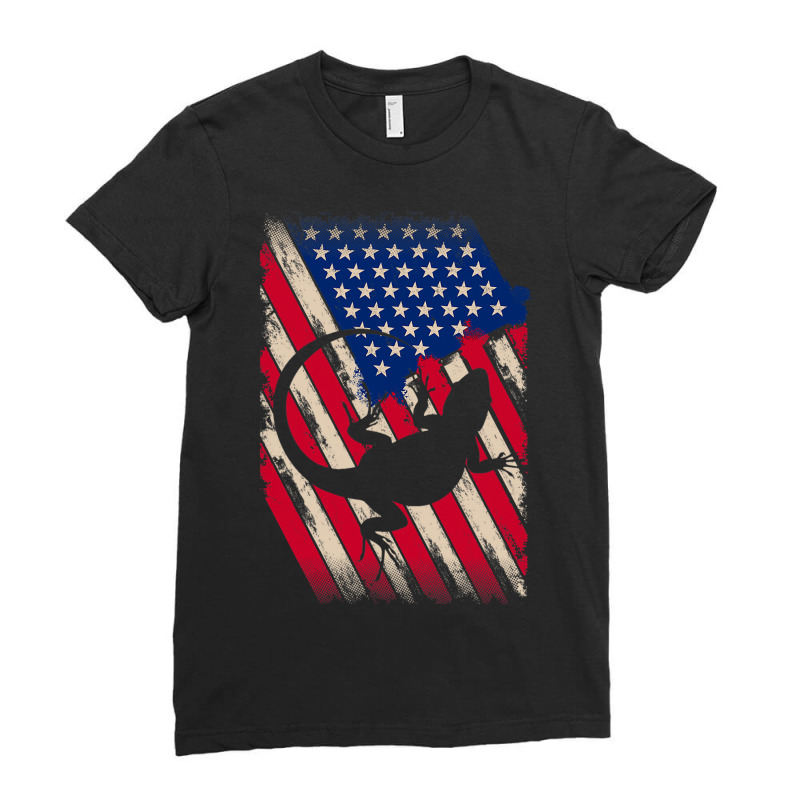 Funny America Bearded Dragon American Flag Happy 4 Ladies Fitted T-Shirt by whoretacarpal | Artistshot