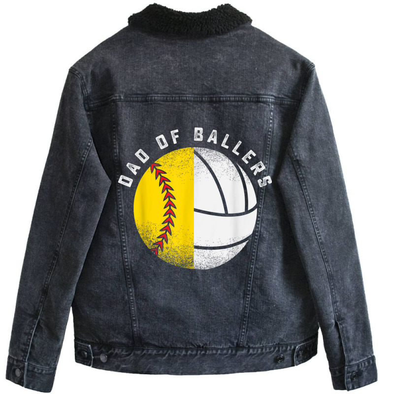 Dad Of Ballers Father Son Volleyball Softball Play Unisex Sherpa-lined Denim Jacket | Artistshot