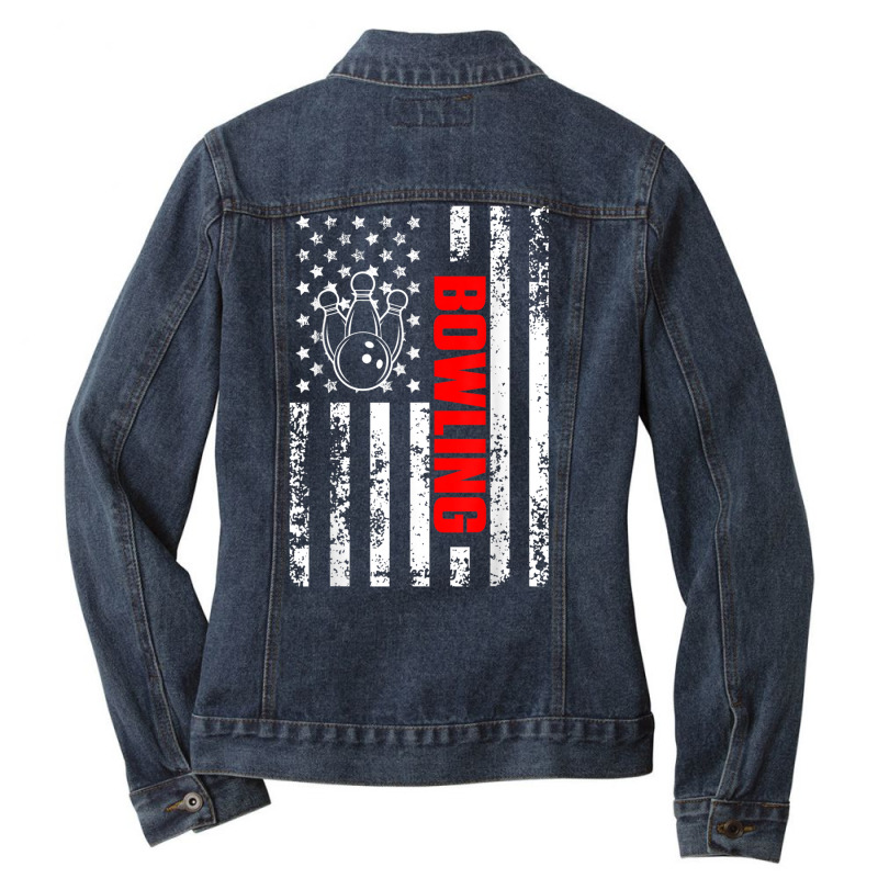 Strike Or Spare Us American Flag Sports Patriotic Ladies Denim Jacket by voutsro | Artistshot