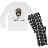 October Girl Skeleton Skull Face Leopard Halloween Men's Long Sleeve Pajama Set | Artistshot