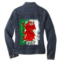 Wales Dragon National Symbol With The Welsh Flag C Ladies Denim Jacket | Artistshot