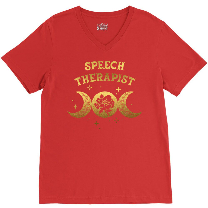 Speech Therapist Boho Moon Wild Rose Golden Design V-Neck Tee by lovaszzhgabid | Artistshot