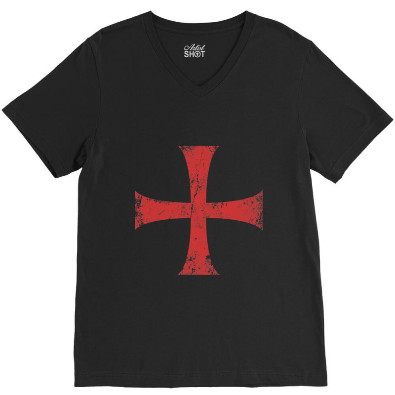 Distressed Crusader Knights Templar Cross Essentia V-neck Tee | Artistshot