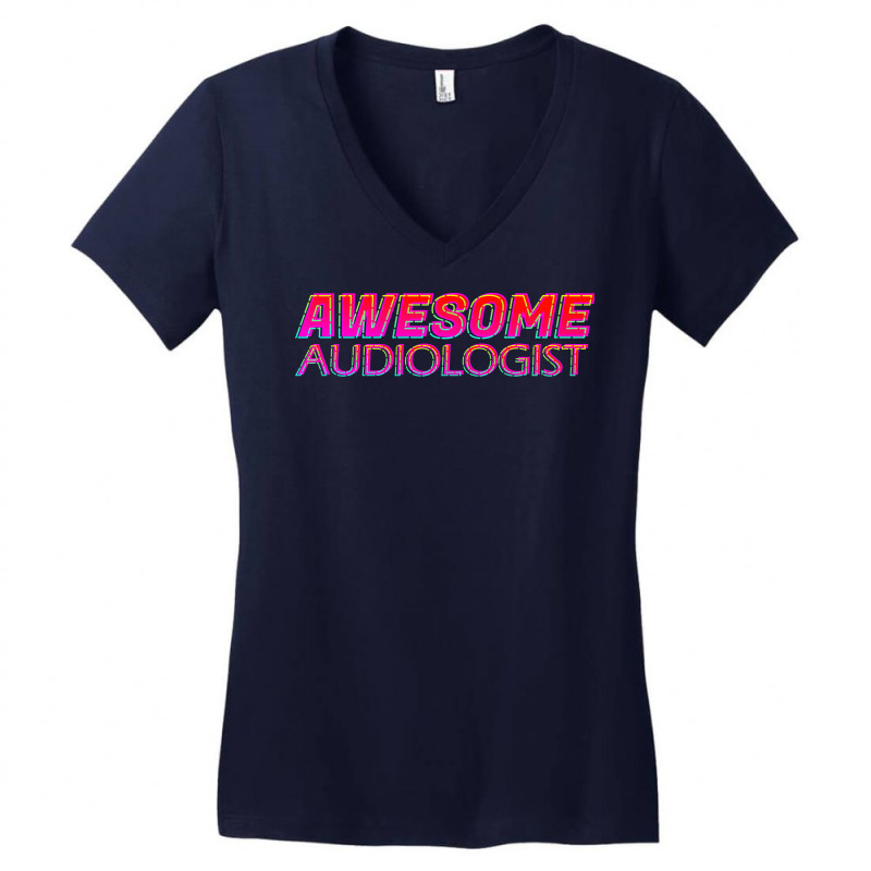 Awesome Audiologist Neon Text Sign Typography Outl Women's V-Neck T-Shirt by fauzinhbibtos | Artistshot