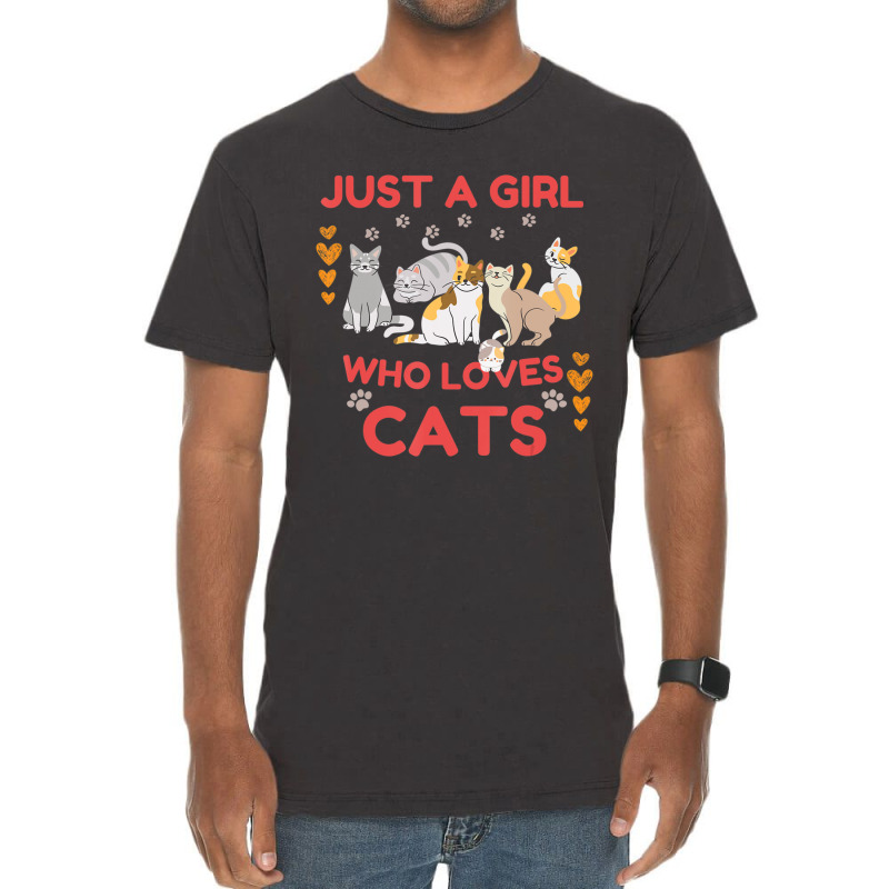 Cat Lover Just A Girl Who Loves Cats Mom Girl Vintage T-shirt | Artistshot