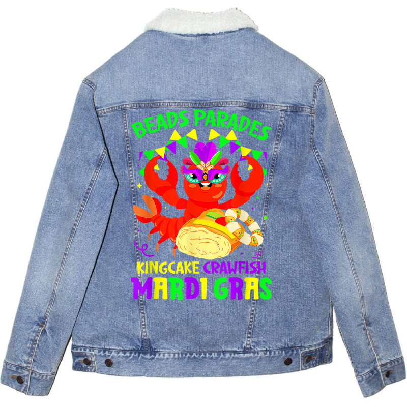 Beads Parades Kingcake Crawfish Mardi Gras Fat Tue Unisex Sherpa-lined Denim Jacket | Artistshot