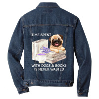 Love Reading Books And Pug Dogs Design Watercolor  Men Denim Jacket | Artistshot