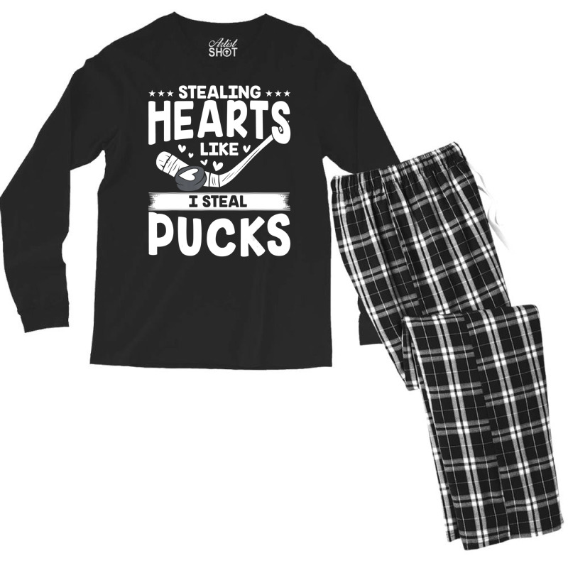 Valentines Day Hockey Stealing Hearts Kids Toddler Men's Long Sleeve Pajama Set | Artistshot