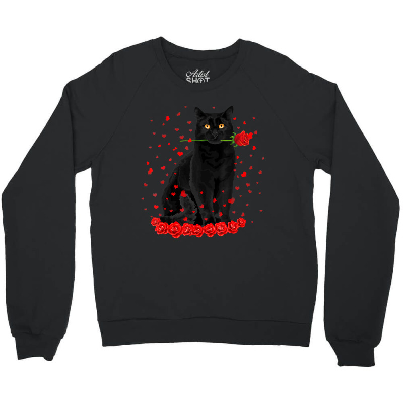 Black Cat With Red Roses Couples Valentine's Day W Crewneck Sweatshirt by kimblejoettaefd | Artistshot