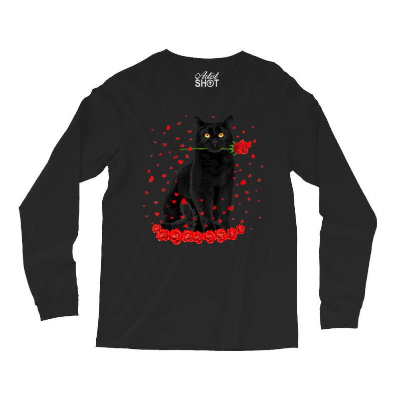 Black Cat With Red Roses Couples Valentine's Day W Long Sleeve Shirts by kimblejoettaefd | Artistshot