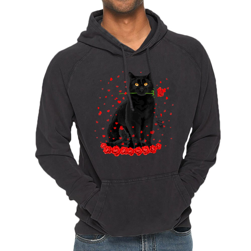 Black Cat With Red Roses Couples Valentine's Day W Vintage Hoodie by kimblejoettaefd | Artistshot