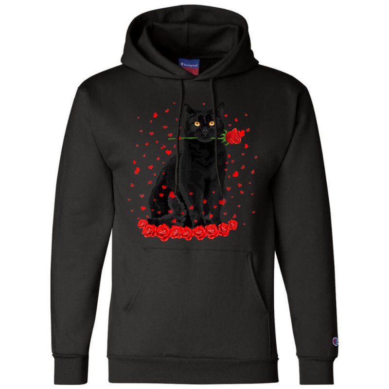 Black Cat With Red Roses Couples Valentine's Day W Champion Hoodie by kimblejoettaefd | Artistshot