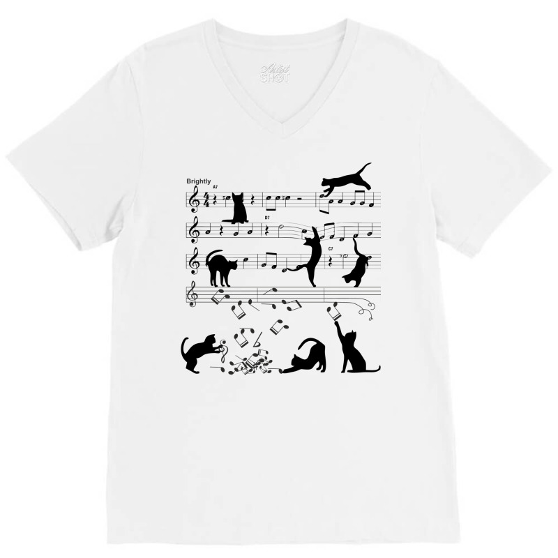 Cat Playing Clef Notes Piano Music Funny Musical C V-neck Tee | Artistshot