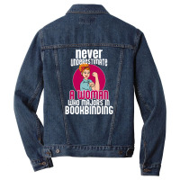 Never Underestimate Woman Bookbinding Men Denim Jacket | Artistshot