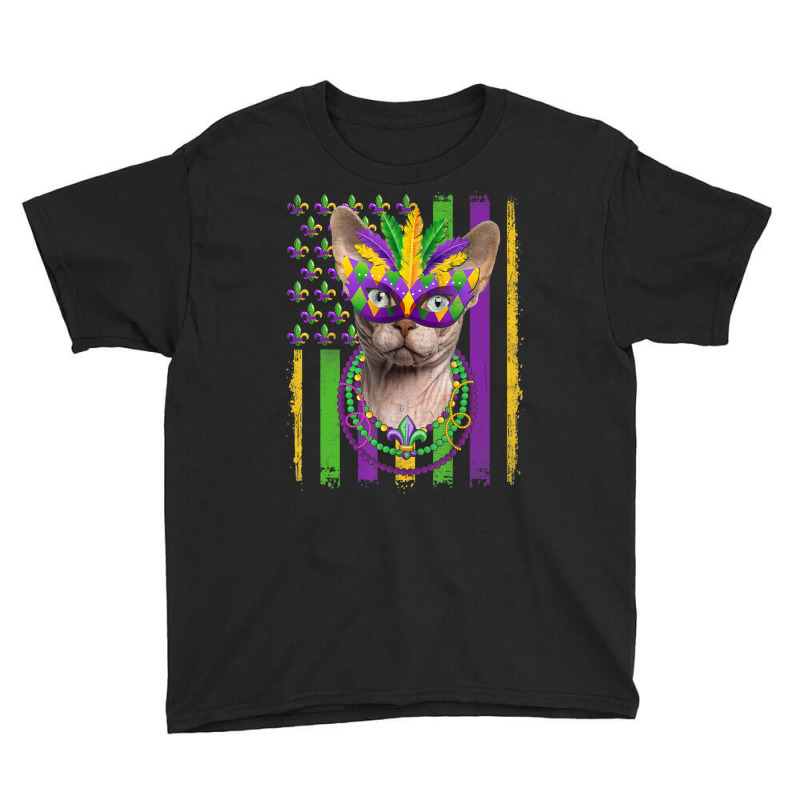 Sphynx Cat Mardi Gras Mask Kitten American Flag Youth Tee | Artistshot