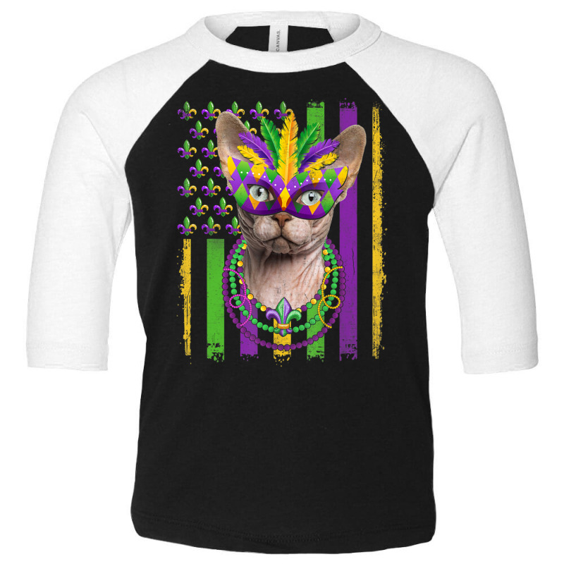 Sphynx Cat Mardi Gras Mask Kitten American Flag Toddler 3/4 Sleeve Tee | Artistshot