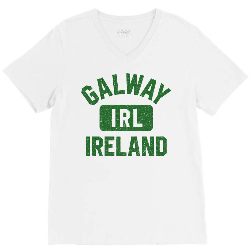 Galway Ireland Gym Style Grey With Distress Dark G V-neck Tee | Artistshot