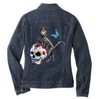 Day Of The Dead Cat Sugar Skull And Butterfly Ladies Denim Jacket | Artistshot