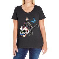 Day Of The Dead Cat Sugar Skull And Butterfly Ladies Curvy T-shirt | Artistshot