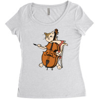 Cellist Cat Playing Cello Instrument Funny Gift For Violin Music Lover Women's Triblend Scoop T-shirt | Artistshot