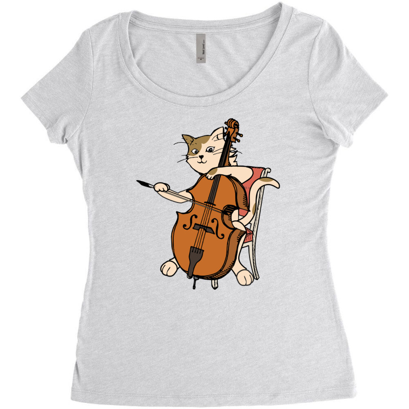 Cellist Cat Playing Cello Instrument Funny Gift For Violin Music Lover Women's Triblend Scoop T-shirt by SamsulArt | Artistshot