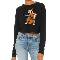 Cellist Cat Playing Cello Instrument Funny Gift For Violin Music Lover Cropped Sweater | Artistshot