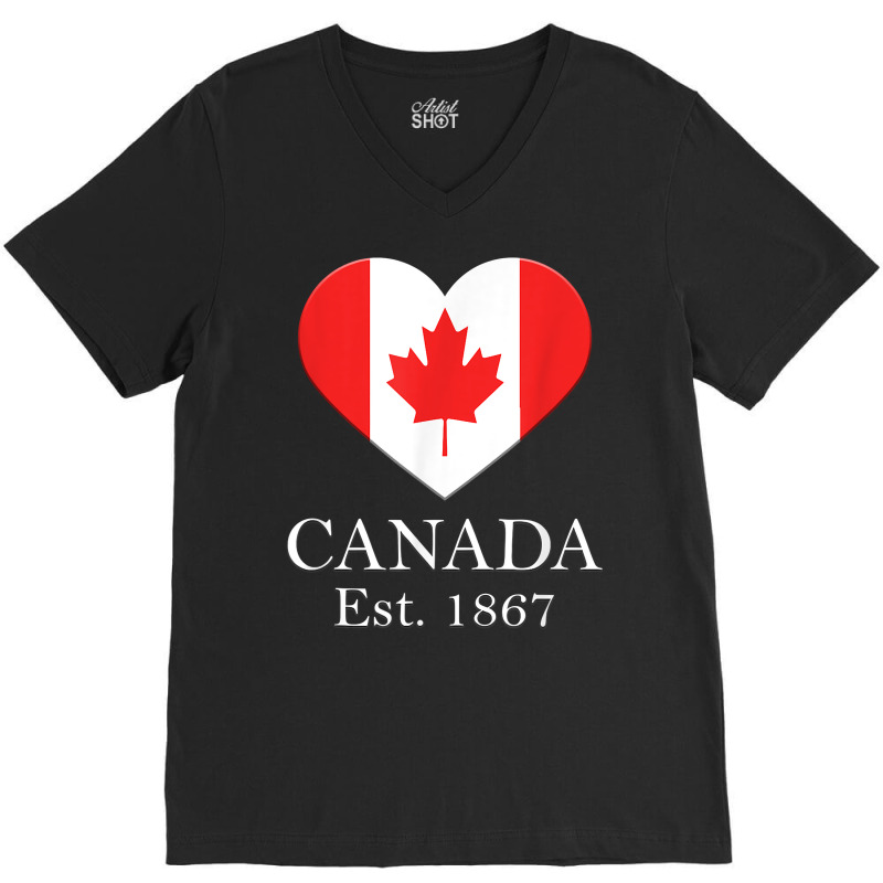 Canadian Maple Leaf Heart Flag   Canada 150 Years V-Neck Tee by mumm | Artistshot