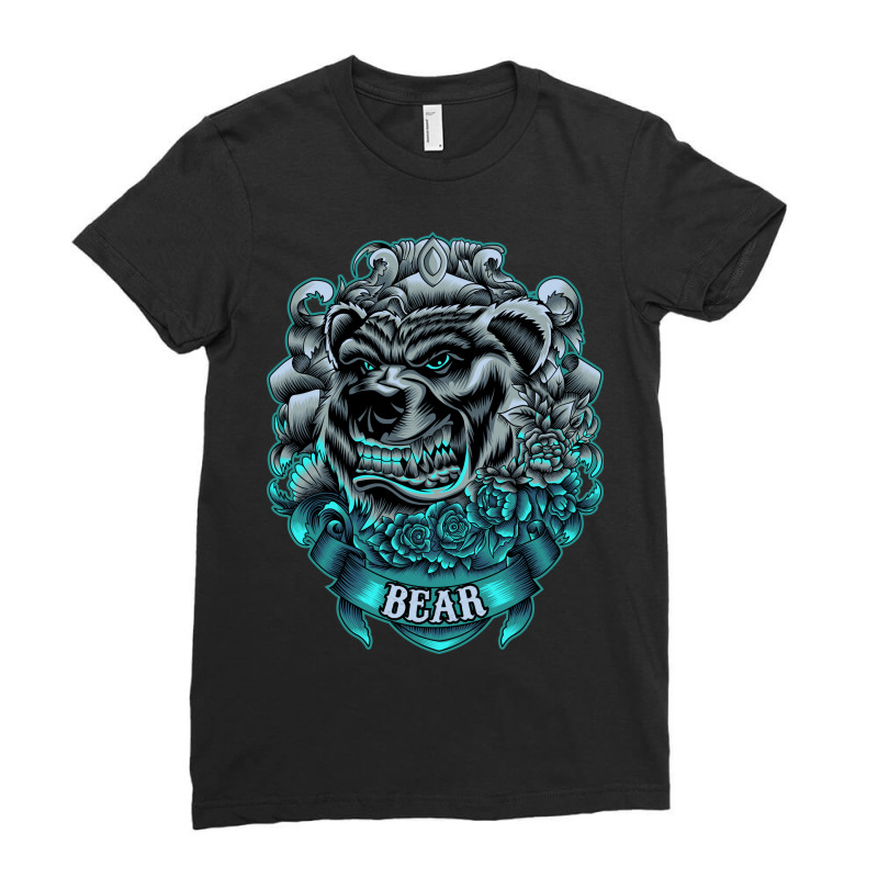 Angry Bear With Neon Color Ladies Fitted T-Shirt by marcianographic | Artistshot