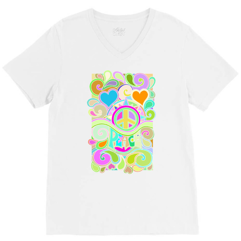 Psychedelic Hippy Retro Peace Art 1 V-Neck Tee by hermesginderq | Artistshot