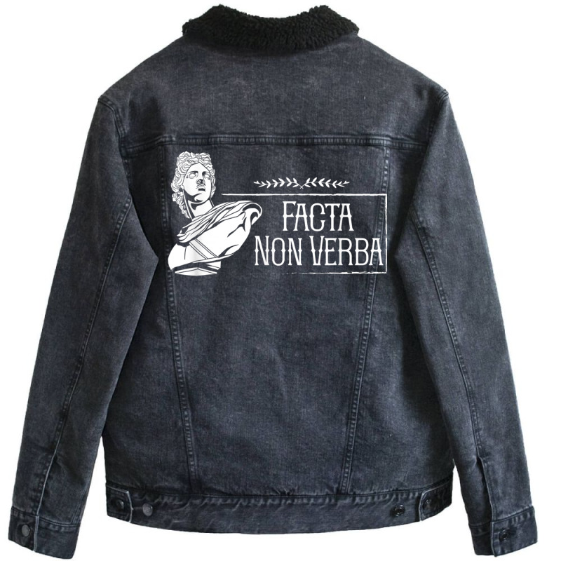 Latin Saying   Facta Non Verba T Shirt Unisex Sherpa-Lined Denim Jacket by mheny | Artistshot