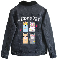 Como Te Llamas Funny Spanish Teacher Bilingual Tea Unisex Sherpa-lined Denim Jacket | Artistshot